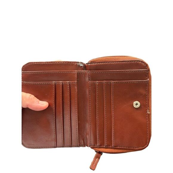 Kenneth Cole Brown Leather Zip-Around Wallet With Card Slots & Snap Pockets - Picture 8 of 11